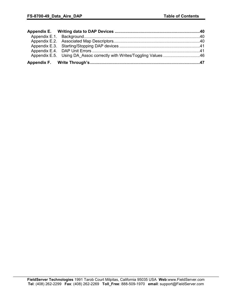 FieldServer Data Aire (DAP) FS-8704-49 User Manual | Page 3 / 48