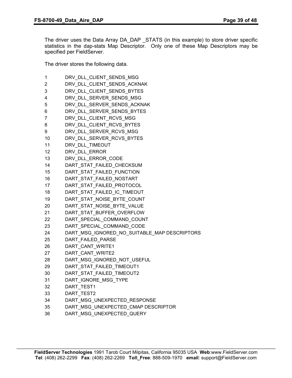 FieldServer Data Aire (DAP) FS-8704-49 User Manual | Page 39 / 48