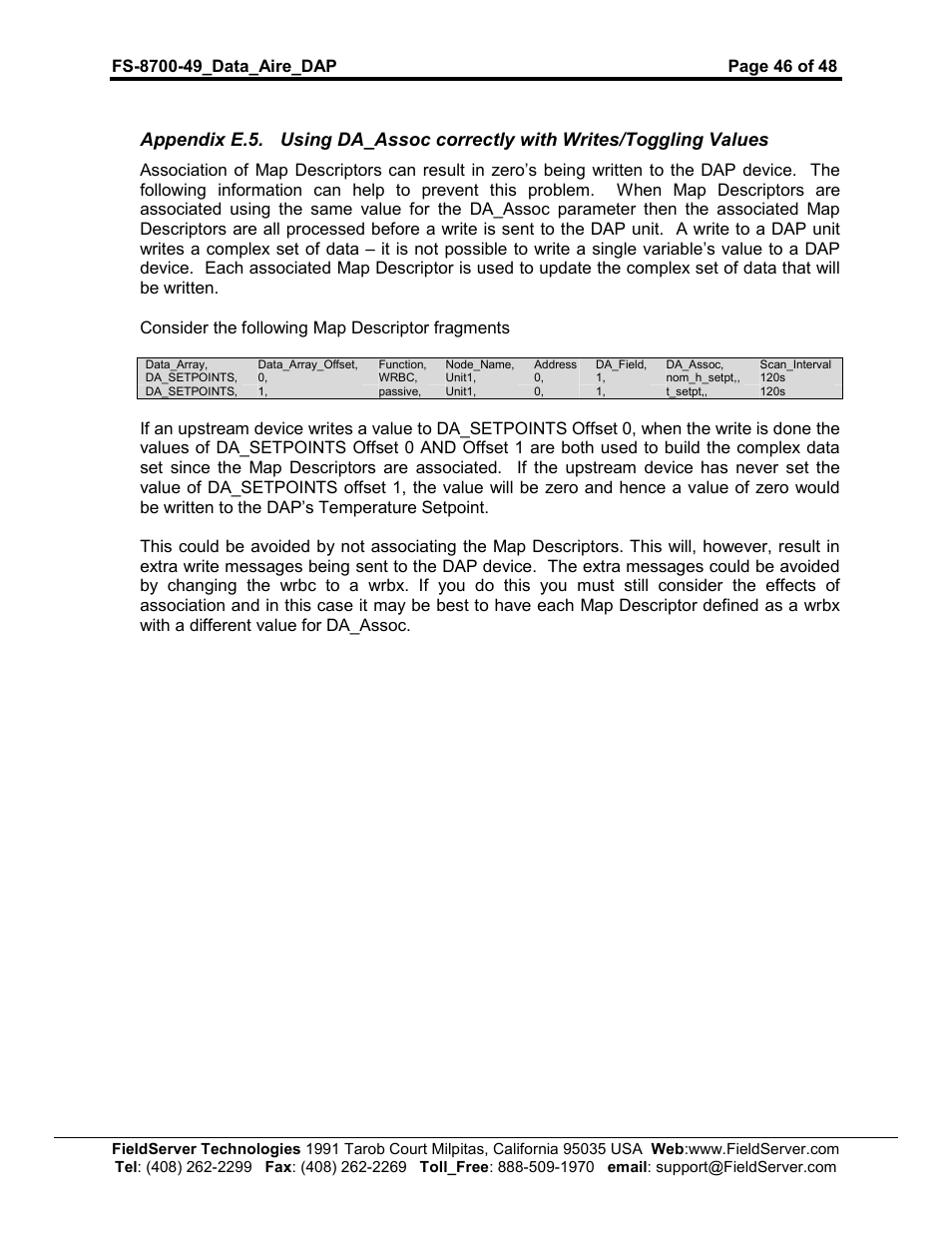 FieldServer Data Aire (DAP) FS-8704-49 User Manual | Page 46 / 48