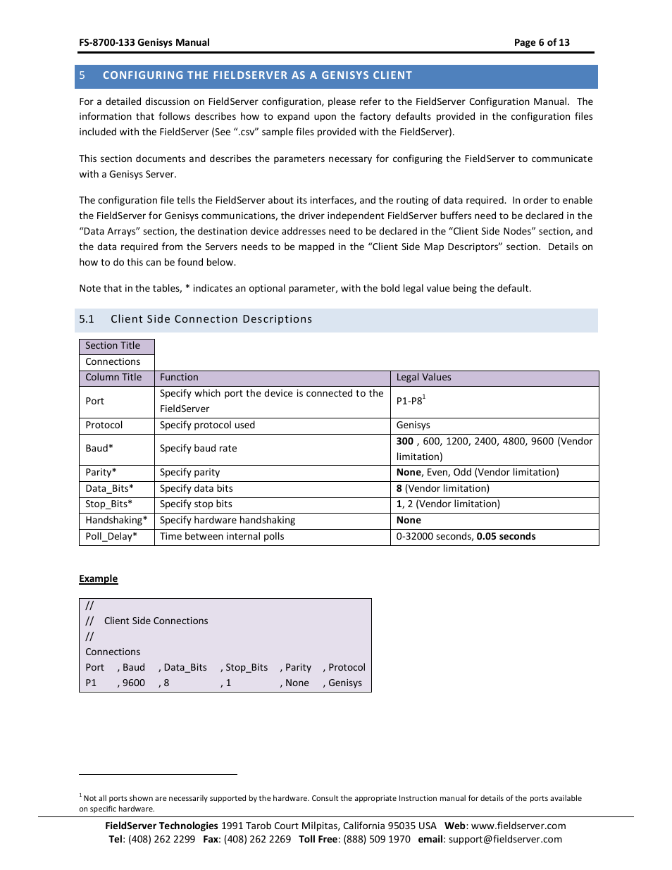 Configuring the fieldserver as a genisys client, Client side connection descriptions | FieldServer Genisys FS-8700-133 User Manual | Page 6 / 13