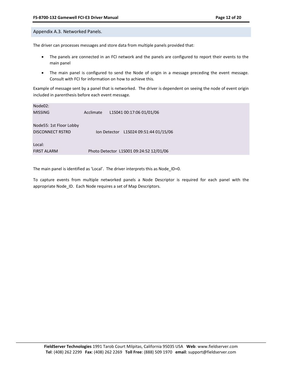 Appendix a.3. networked panels | FieldServer Gamewell FCI E3 Series User Manual | Page 12 / 20