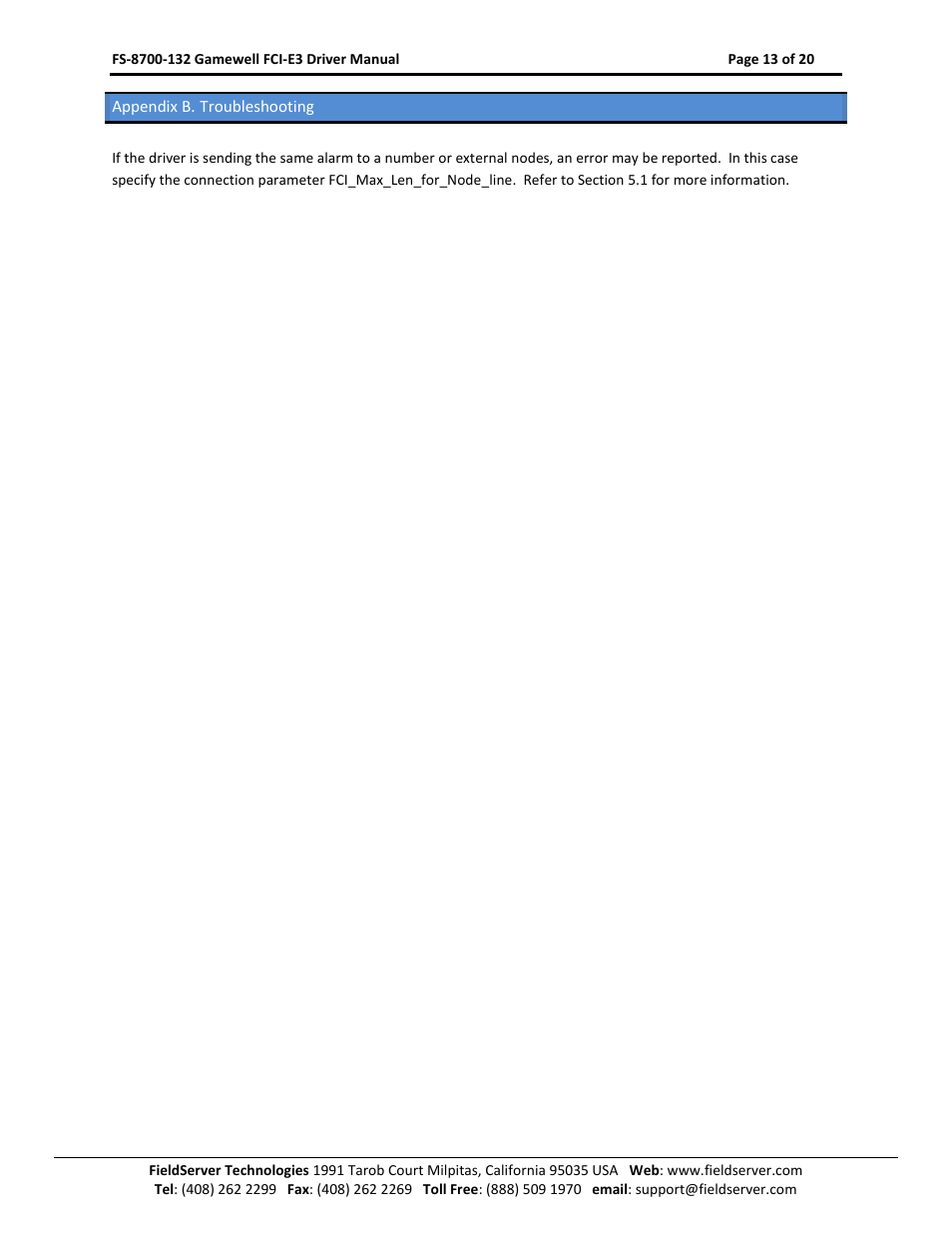 Appendix b. troubleshooting | FieldServer Gamewell FCI E3 Series User Manual | Page 13 / 20
