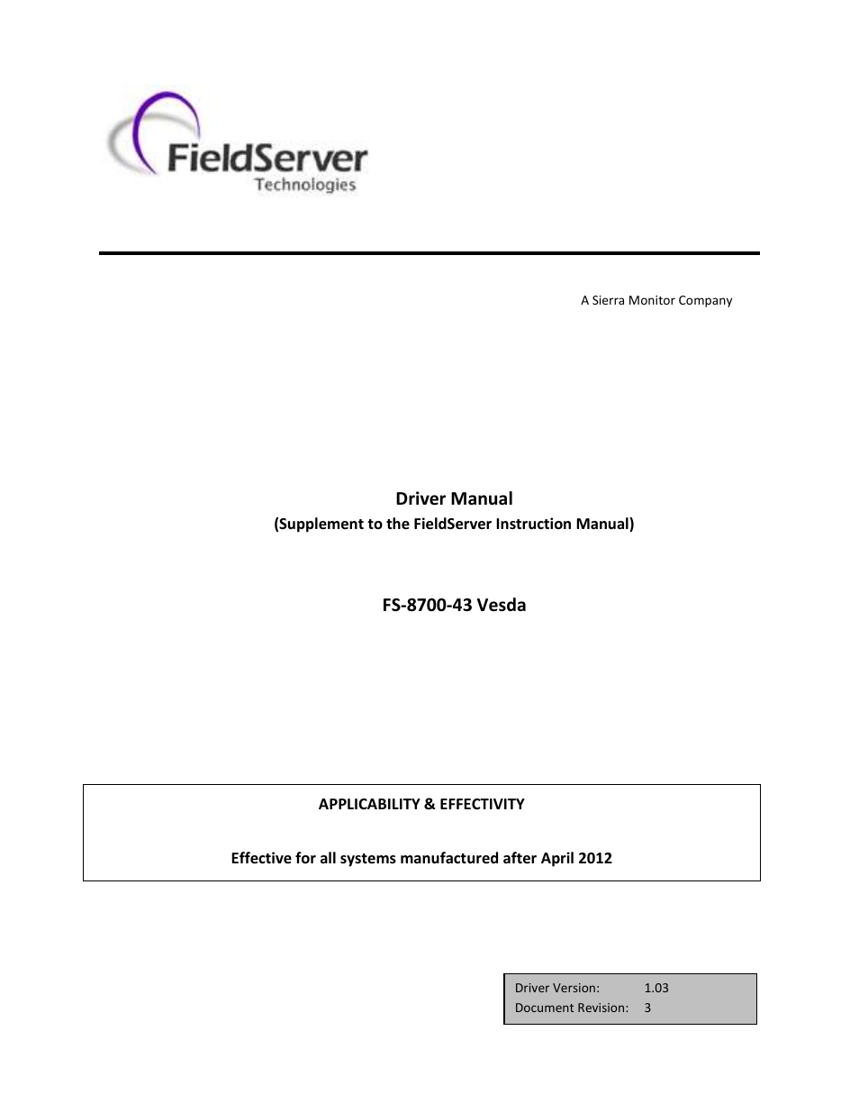 FieldServer FS-8700-43 User Manual | 28 pages