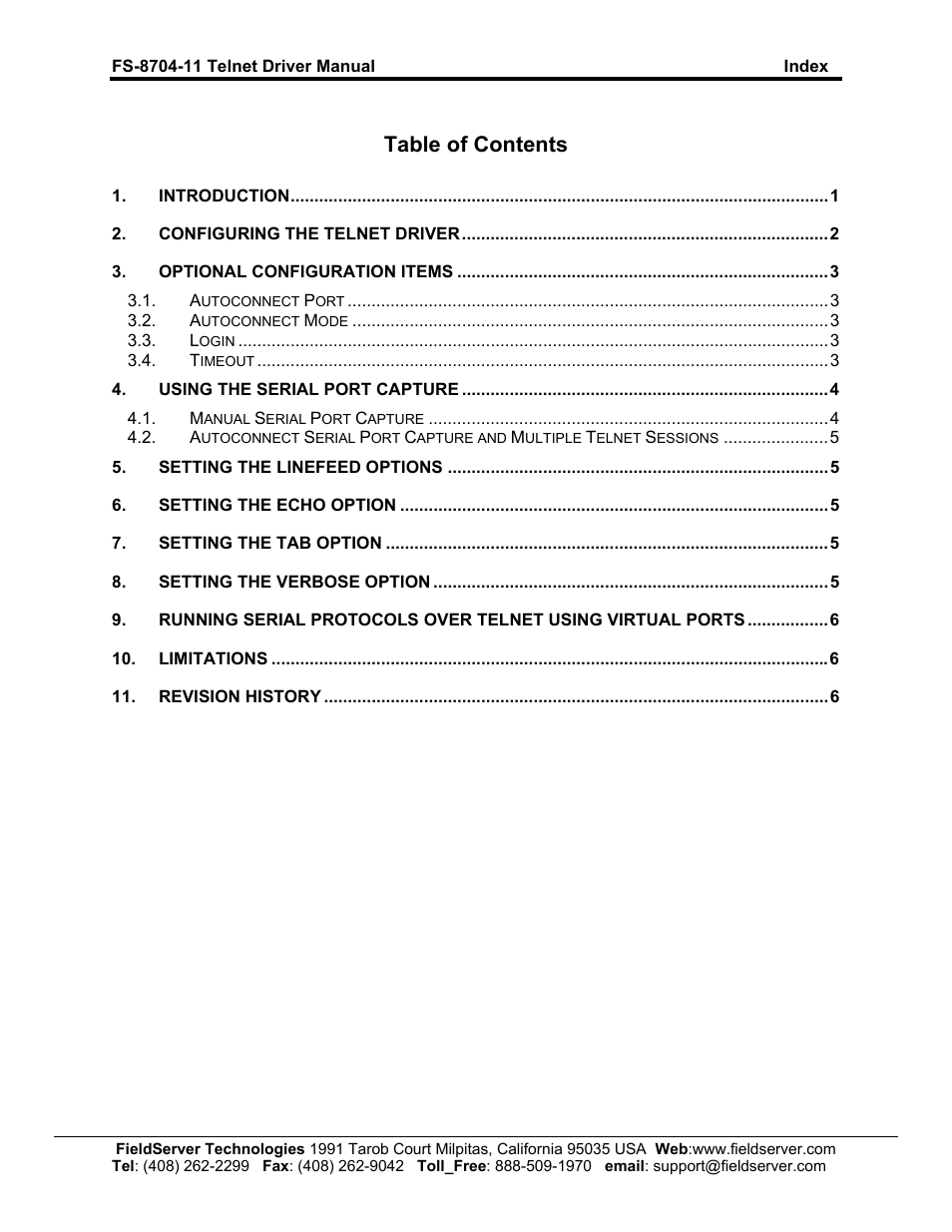 FieldServer Telnet FS-8704-11 User Manual | Page 2 / 8