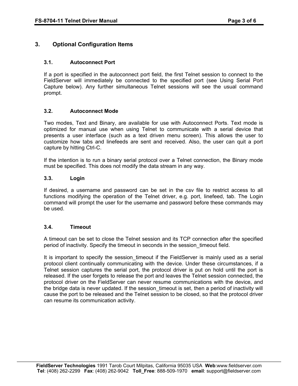 FieldServer Telnet FS-8704-11 User Manual | Page 5 / 8