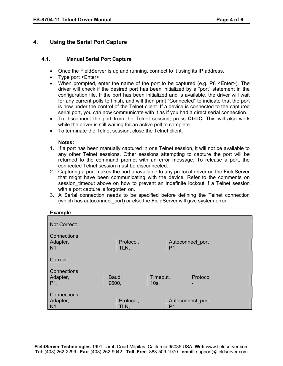 FieldServer Telnet FS-8704-11 User Manual | Page 6 / 8