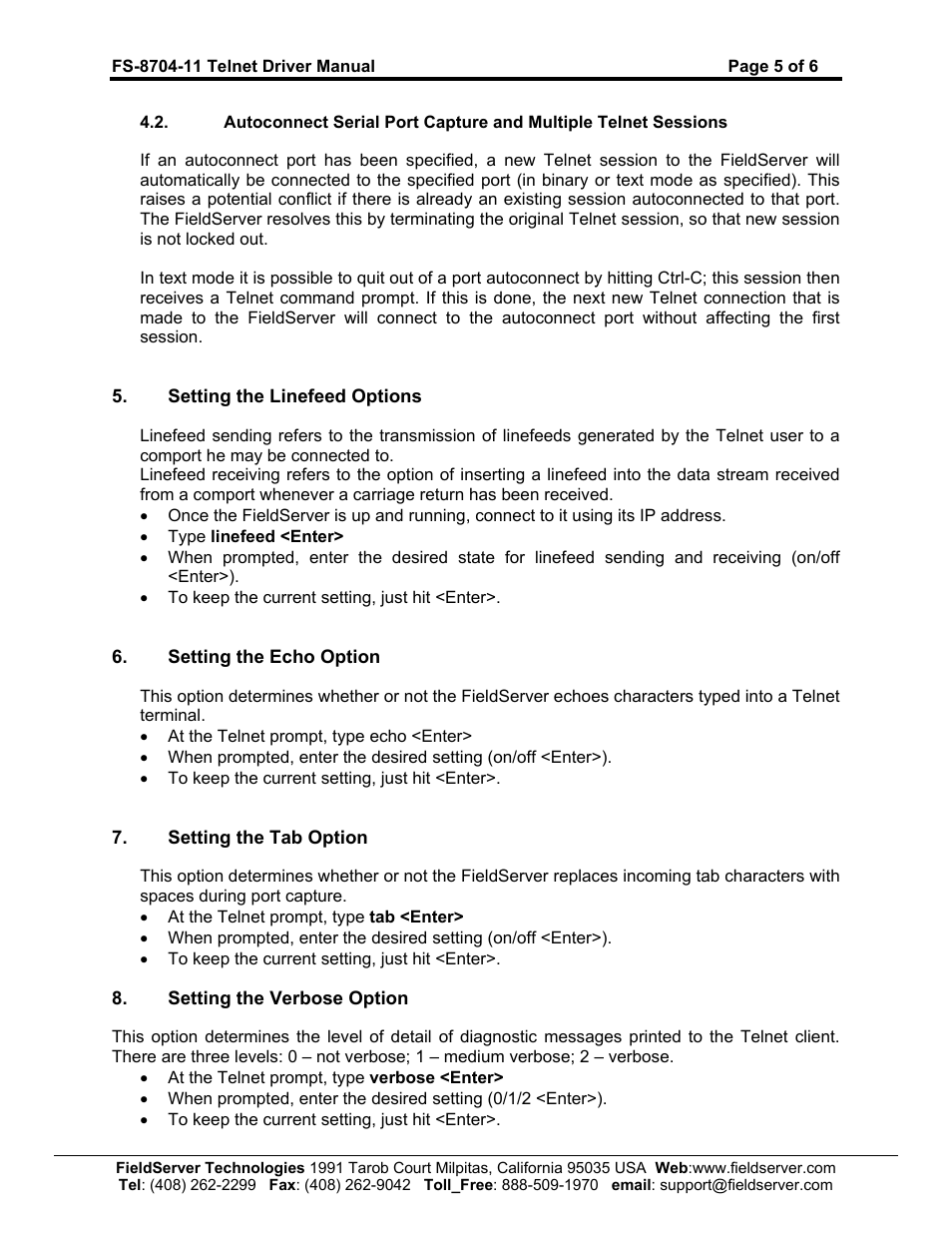 FieldServer Telnet FS-8704-11 User Manual | Page 7 / 8