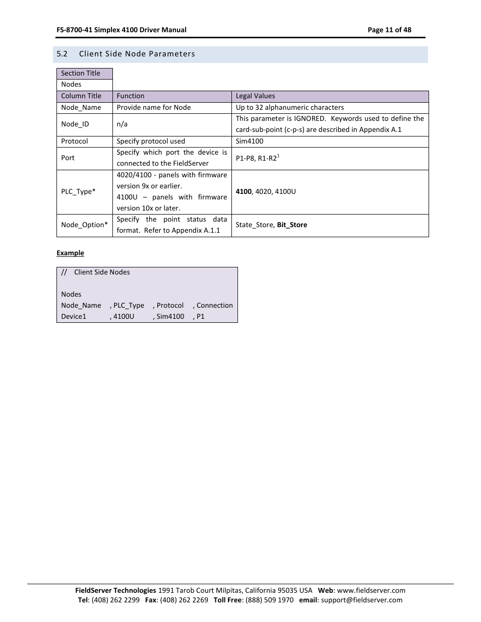 Client side node parameters | FieldServer FS-8700-41 User Manual | Page 11 / 48