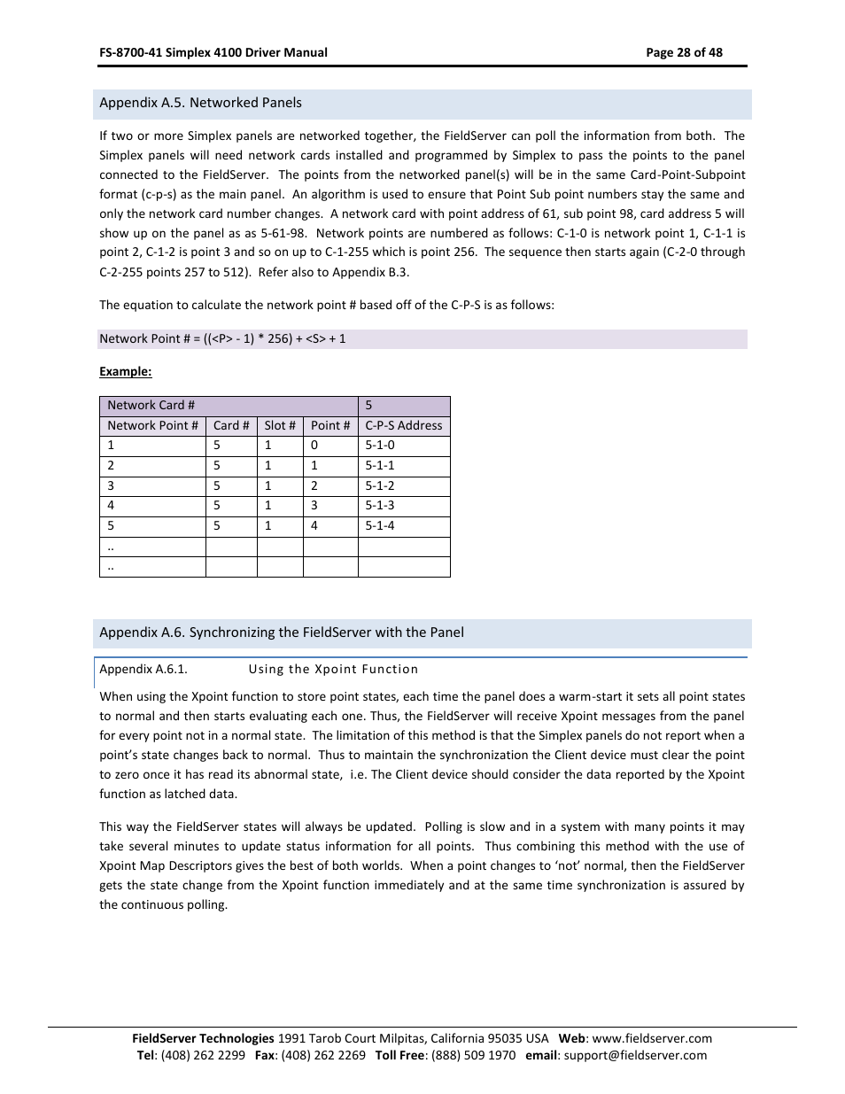 Appendix a.5. networked panels, Appendix a.6.1, Using the xpoint function | FieldServer FS-8700-41 User Manual | Page 28 / 48