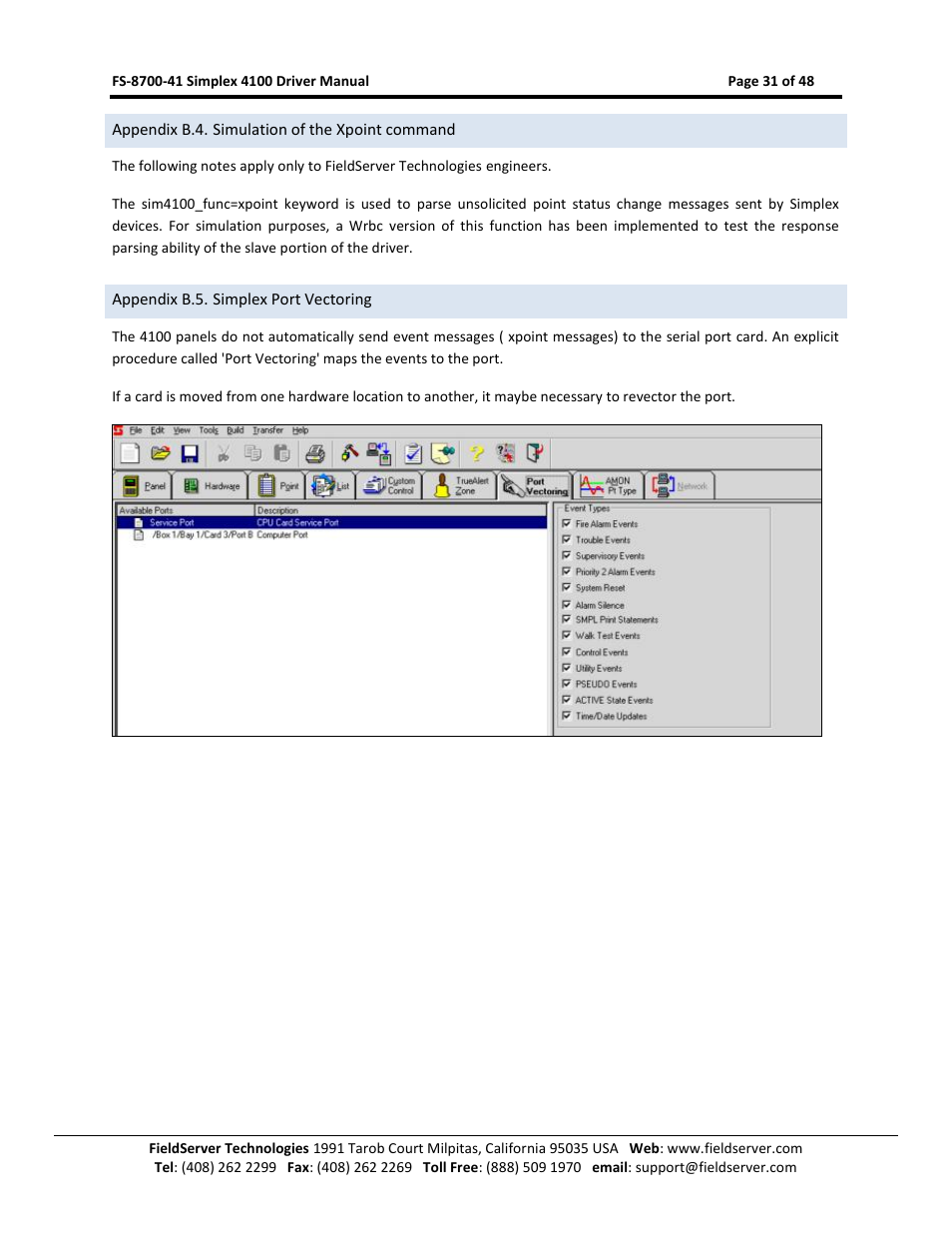Appendix b.4. simulation of the xpoint command, Appendix b.5. simplex port vectoring | FieldServer FS-8700-41 User Manual | Page 31 / 48