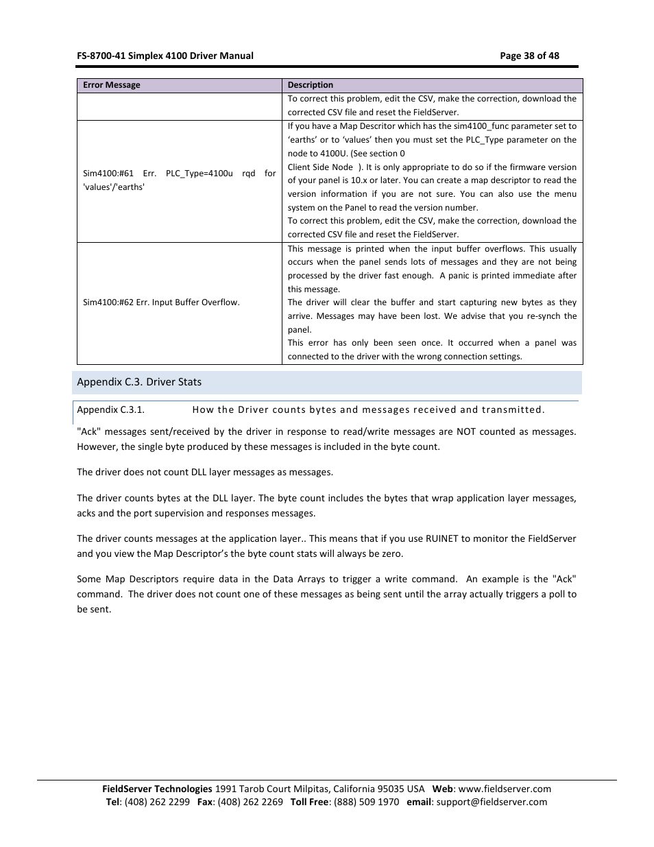 Appendix c.3. driver stats, Appendix c.3.1 | FieldServer FS-8700-41 User Manual | Page 38 / 48
