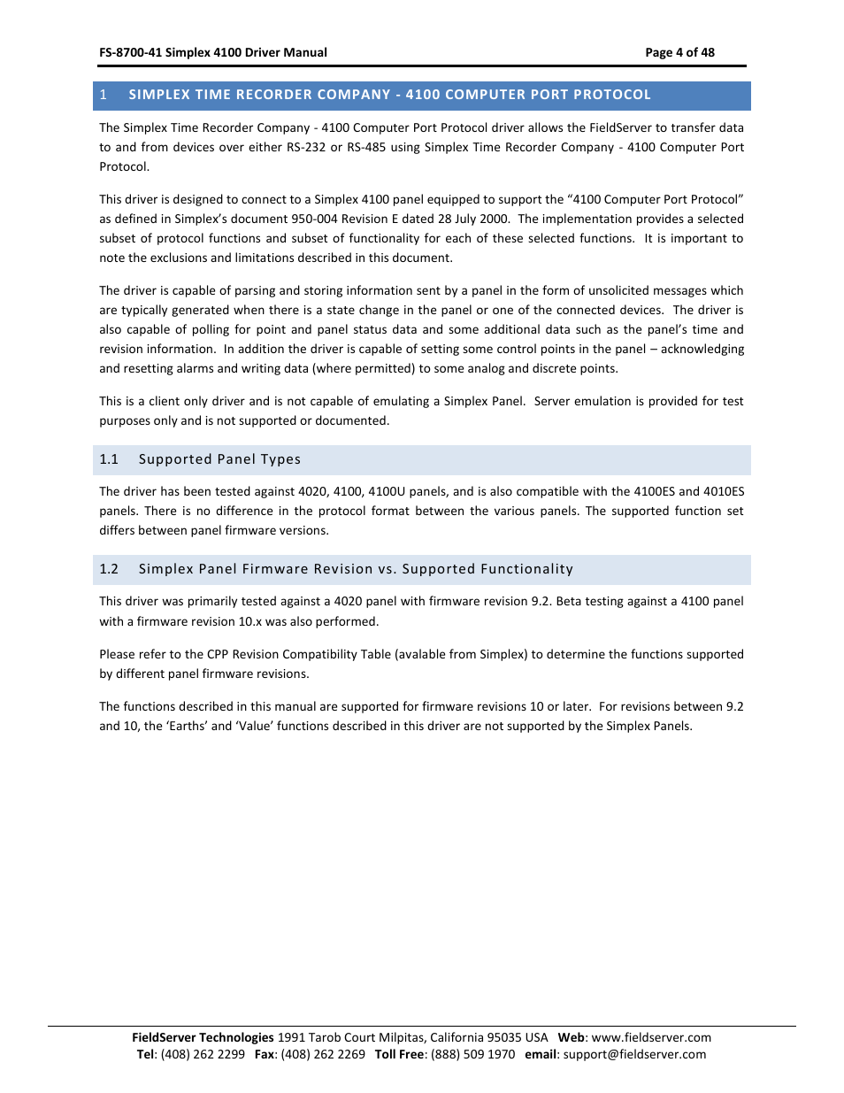 Supported panel types | FieldServer FS-8700-41 User Manual | Page 4 / 48