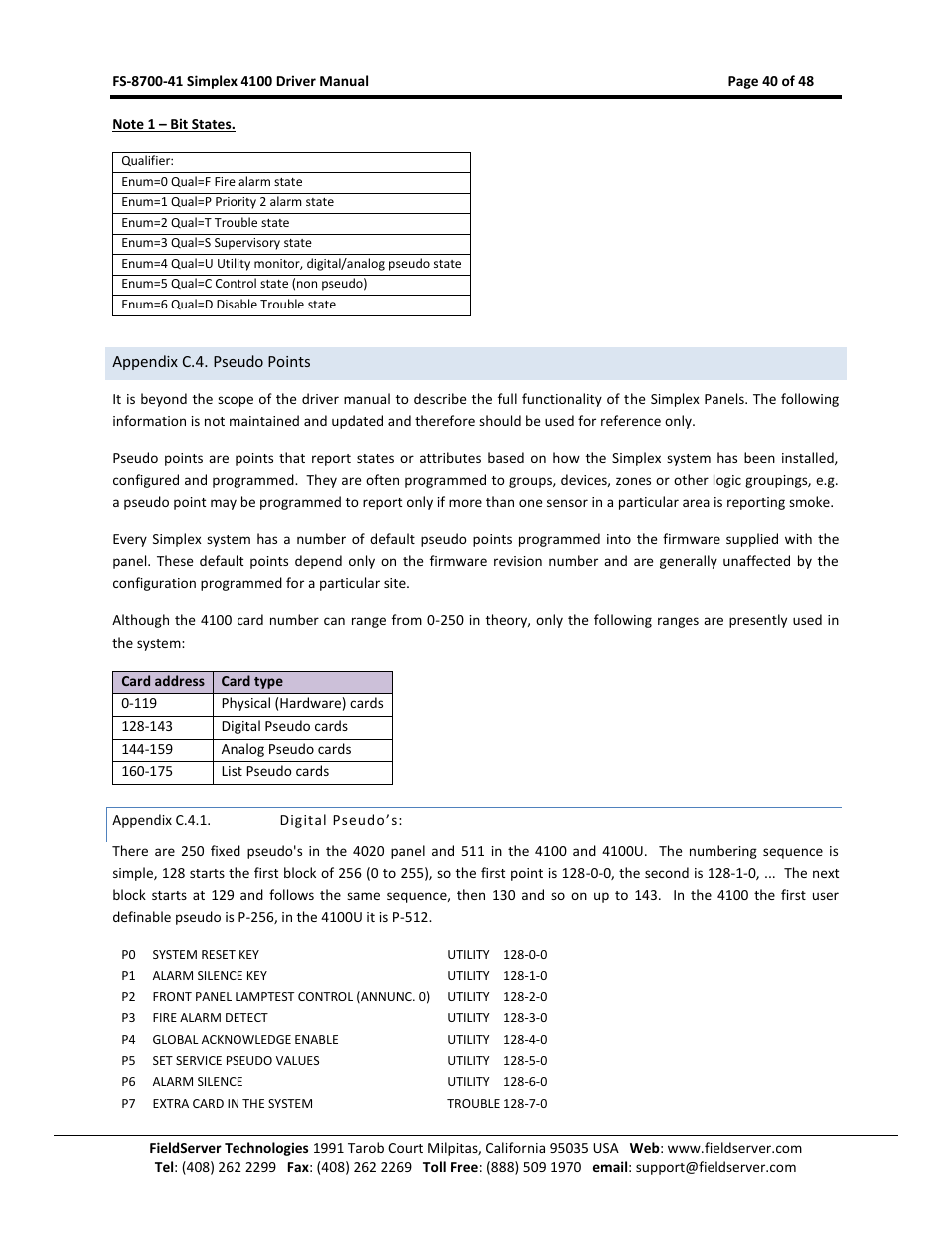 Appendix c.4. pseudo points, Appendix c.4.1, Digital pseudo’s | FieldServer FS-8700-41 User Manual | Page 40 / 48