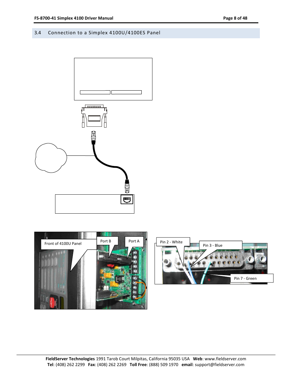 Connection to a simplex 4100u/4100es panel | FieldServer FS-8700-41 User Manual | Page 8 / 48