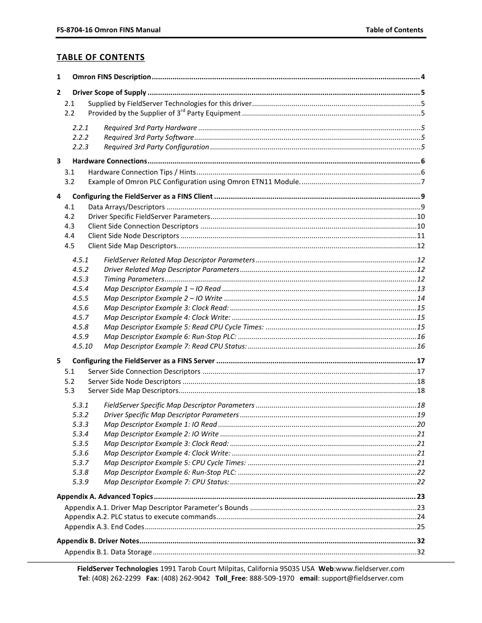 FieldServer Omron FINS FS-8704-16 User Manual | Page 2 / 38
