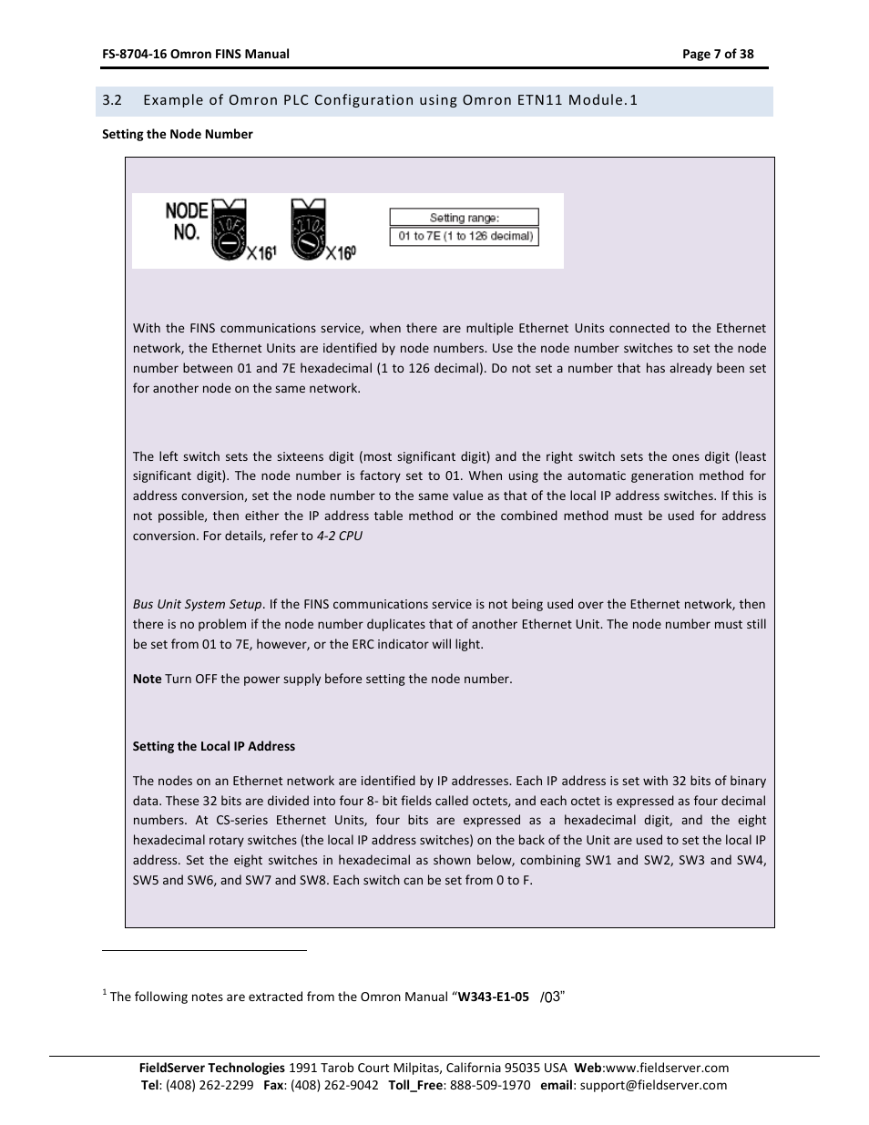 FieldServer Omron FINS FS-8704-16 User Manual | Page 7 / 38