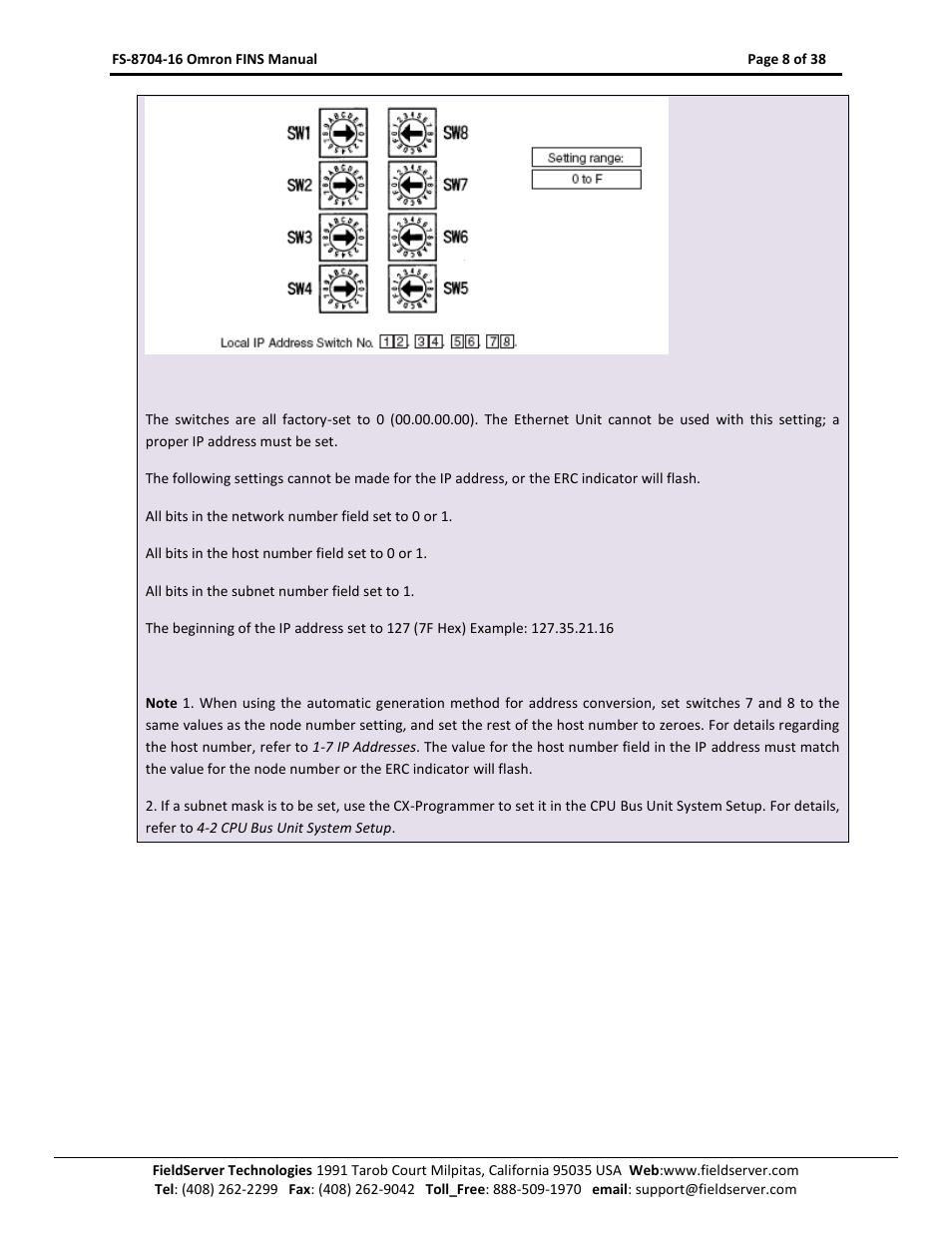 FieldServer Omron FINS FS-8704-16 User Manual | Page 8 / 38