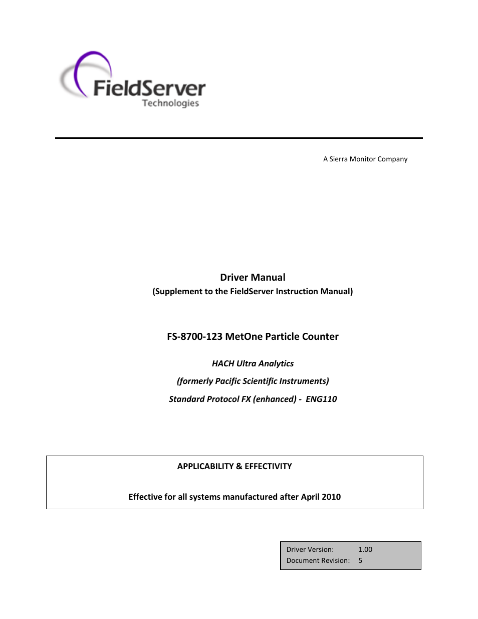 FieldServer A Sierra Monitor Company FS-8700-123 User Manual | 22 pages