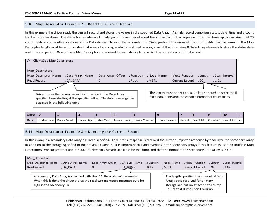 Map descriptor example 7 – read the current record | FieldServer A Sierra Monitor Company FS-8700-123 User Manual | Page 14 / 22