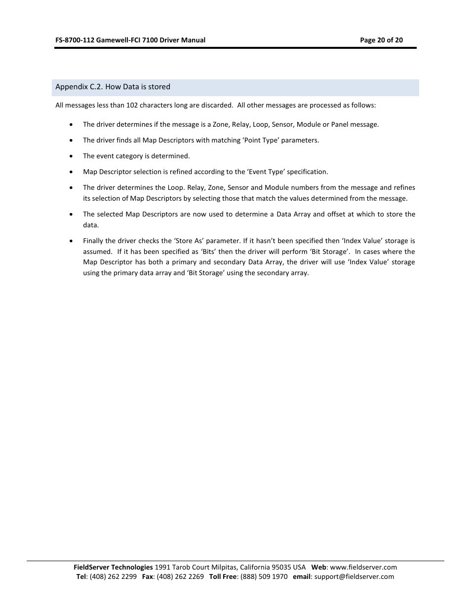 Appendix c.2. how data is stored | FieldServer FCI 7100 Series User Manual | Page 20 / 20