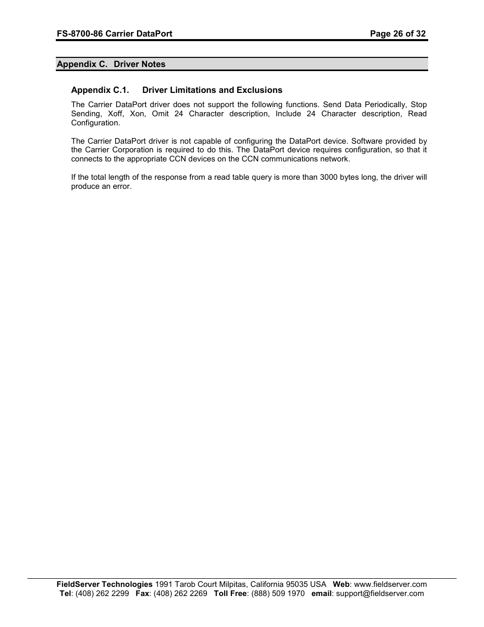 FieldServer Carrier DataPort FS-8700-86 User Manual | Page 26 / 32