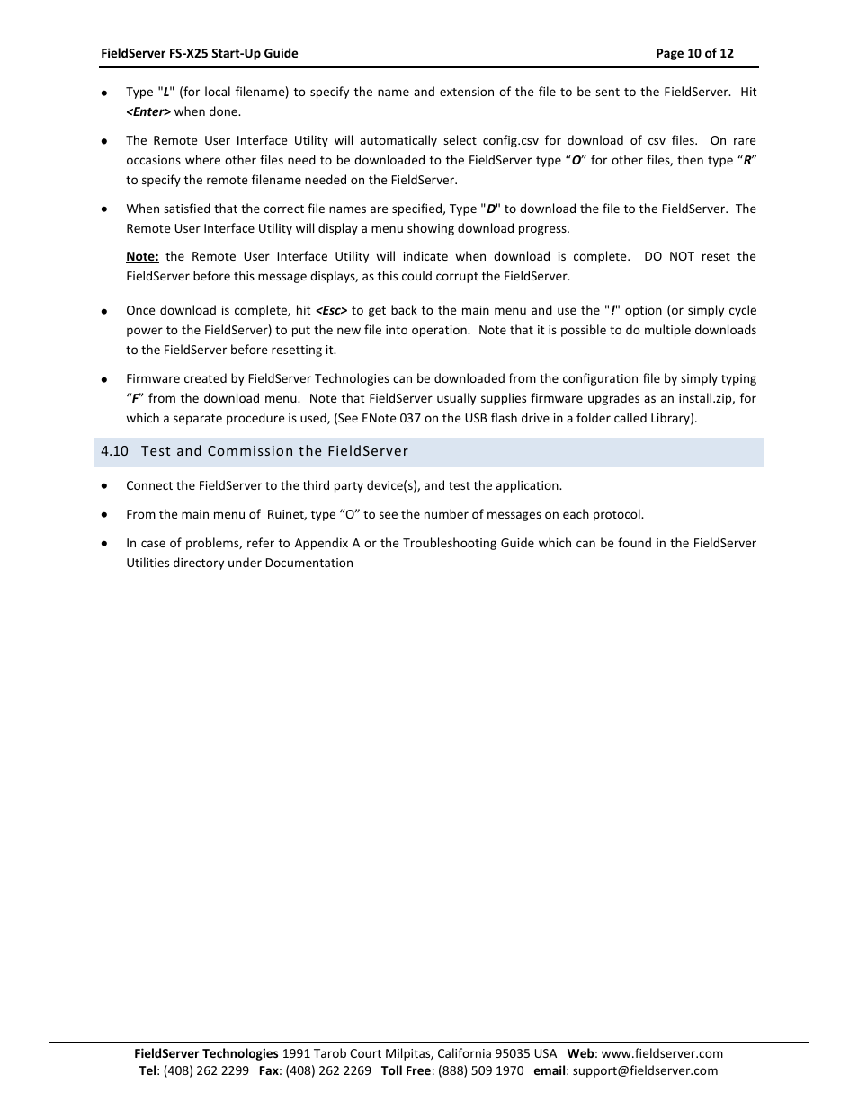 Test and commission the fieldserver | FieldServer X-25 User Manual | Page 10 / 12