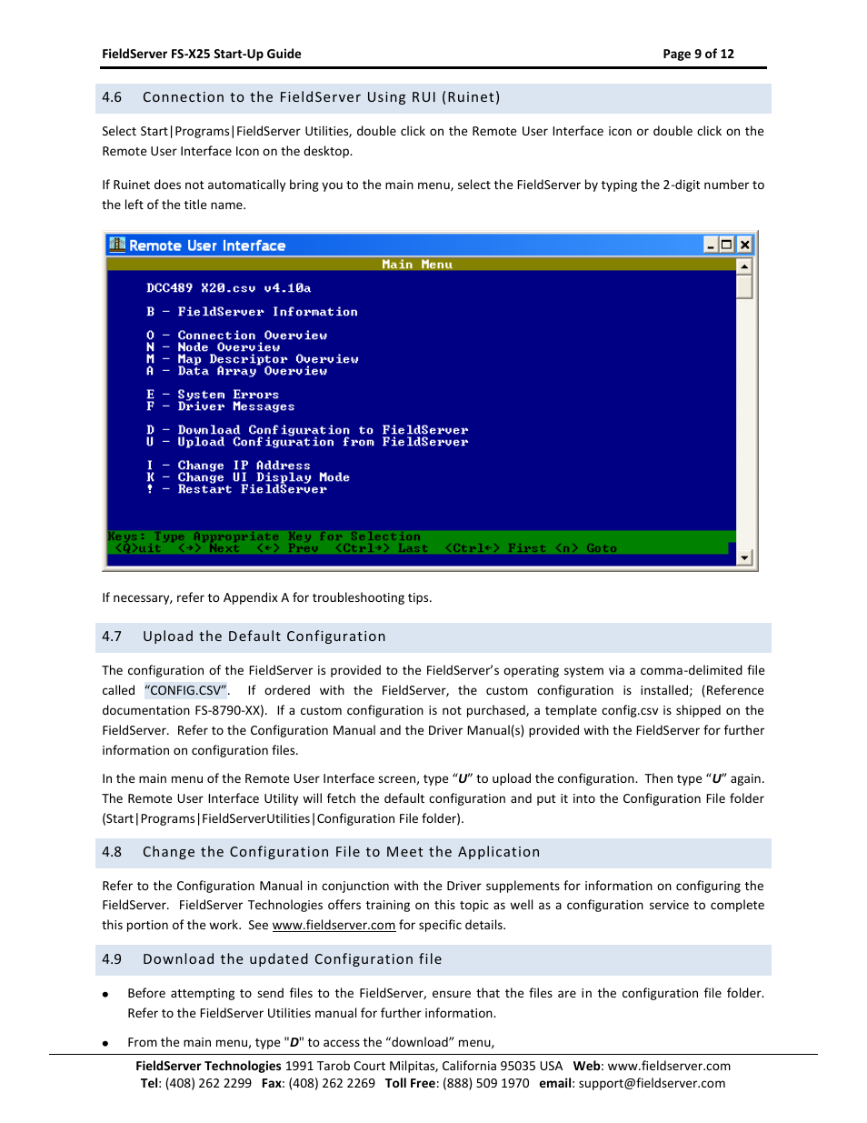 Connection to the fieldserver using rui (ruinet), Upload the default configuration, Download the updated configuration file | FieldServer X-25 User Manual | Page 9 / 12