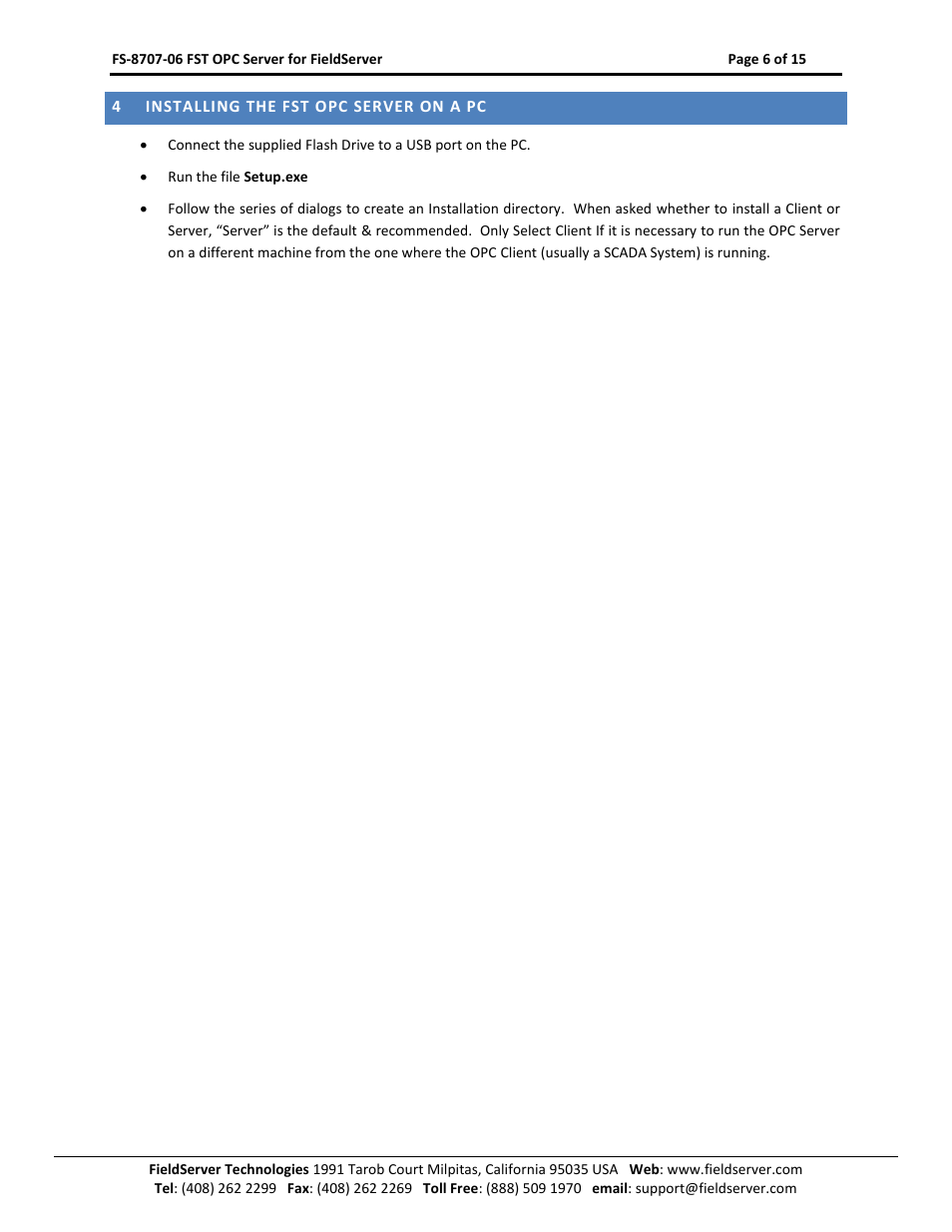 Installing the fst opc server on a pc | FieldServer FS-8707-06 User Manual | Page 6 / 15