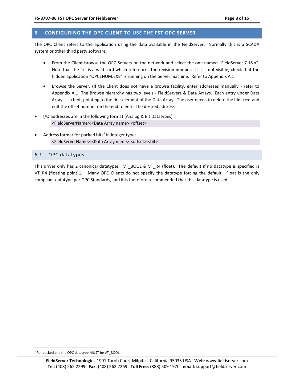 Opc datatypes | FieldServer FS-8707-06 User Manual | Page 8 / 15