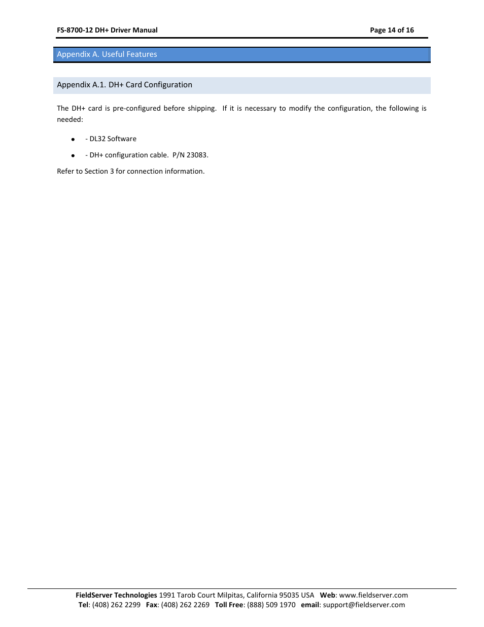 Appendix a. useful features, Appendix a.1. dh+ card configuration, Appendix a.1 | FieldServer FS-8700-12 User Manual | Page 14 / 16