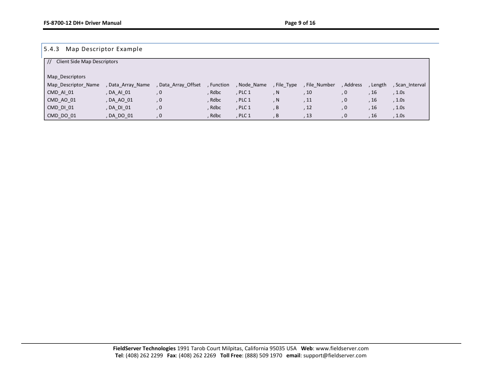 Map descriptor example | FieldServer FS-8700-12 User Manual | Page 9 / 16