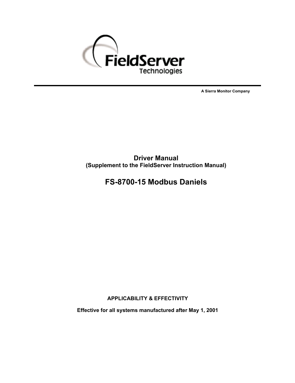 FieldServer Modbus Daniels FS-8700-15 User Manual | 9 pages