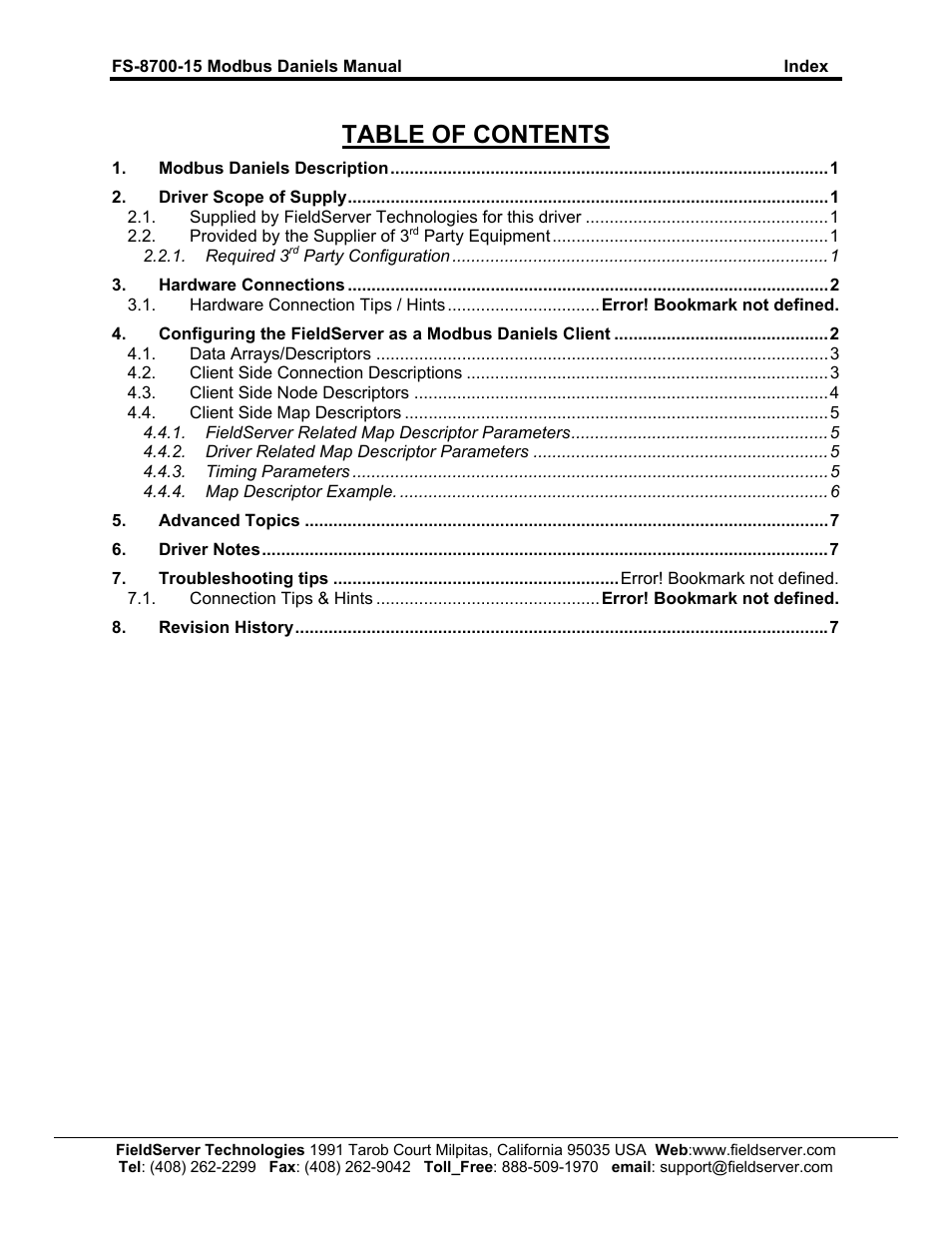 FieldServer Modbus Daniels FS-8700-15 User Manual | Page 2 / 9