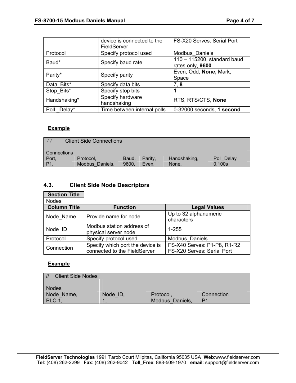 Client side node descriptors | FieldServer Modbus Daniels FS-8700-15 User Manual | Page 6 / 9