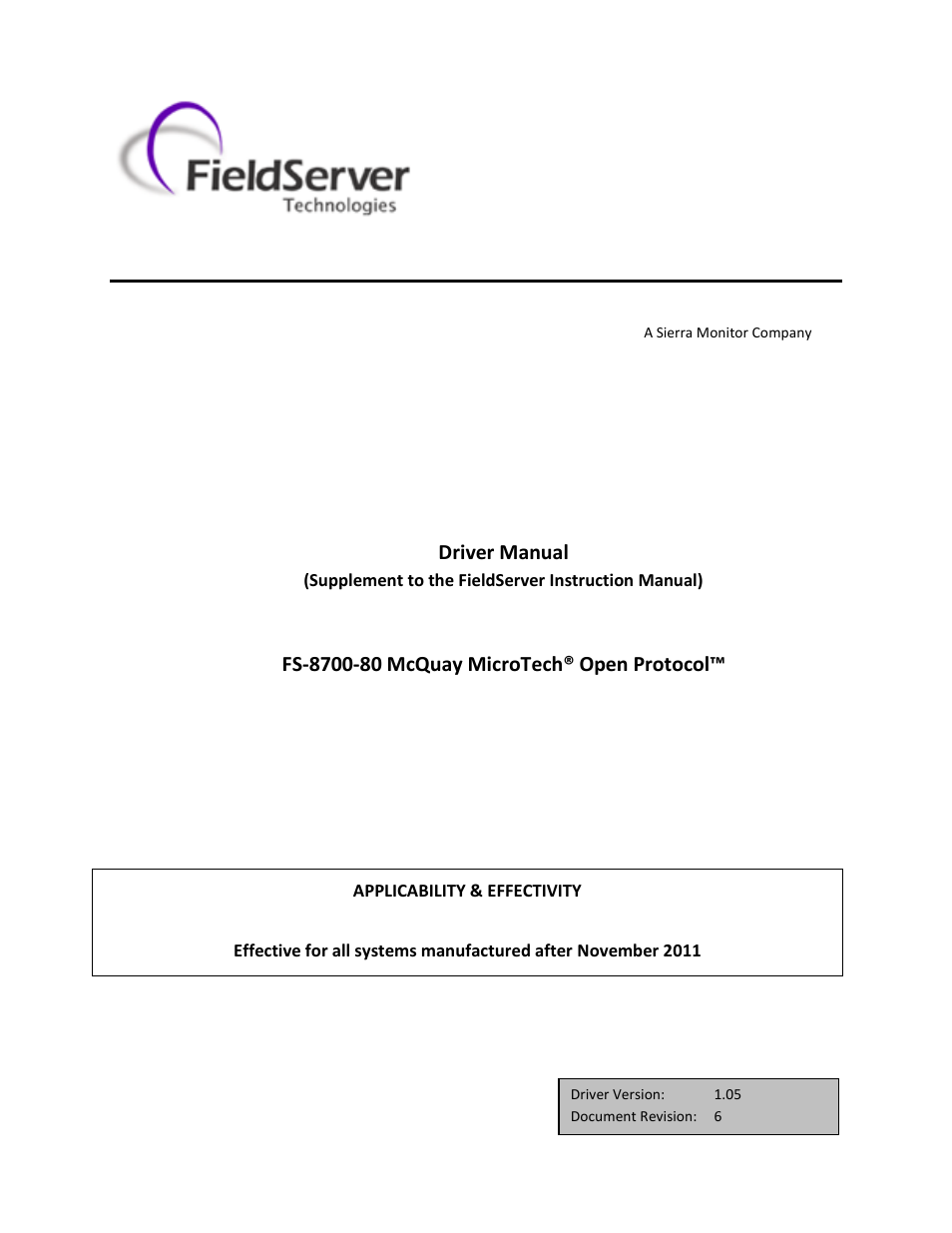 FieldServer FS-8700-80 User Manual | 43 pages