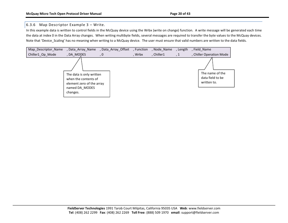 Map descriptor example 3 – write | FieldServer FS-8700-80 User Manual | Page 20 / 43