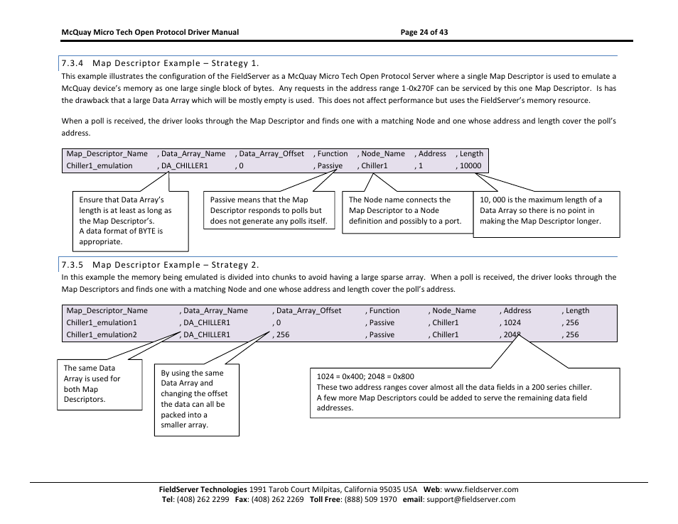 Map descriptor example – strategy 1, Map descriptor example – strategy 2 | FieldServer FS-8700-80 User Manual | Page 24 / 43