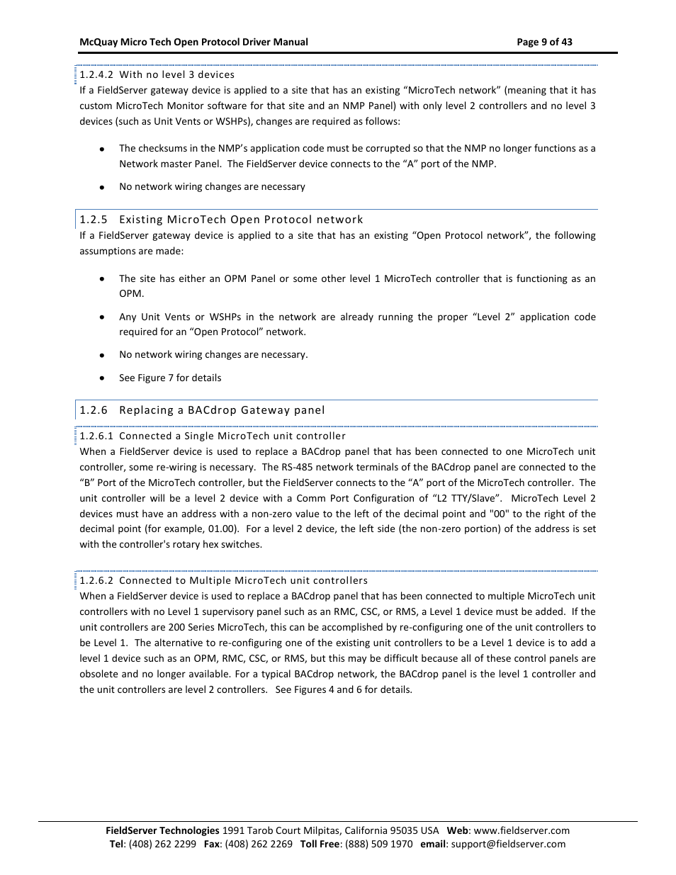 Existing microtech open protocol network, Replacing a bacdrop gateway panel | FieldServer FS-8700-80 User Manual | Page 9 / 43