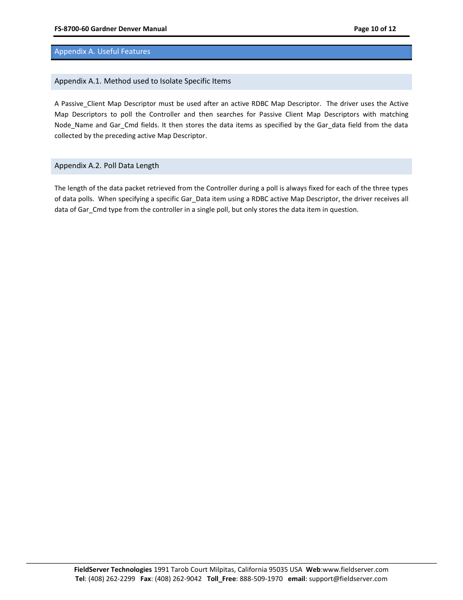 Appendix a. useful features, Appendix a.2. poll data length | FieldServer Gardner Denver FS-8700-60 User Manual | Page 10 / 12