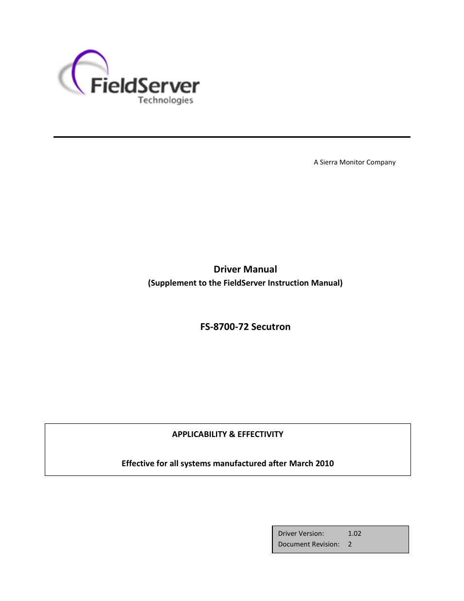 FieldServer FS-8700-72 User Manual | 16 pages