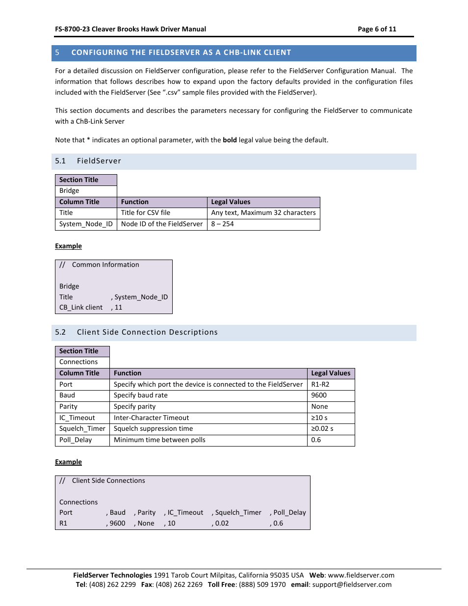 Configuring the fieldserver as a chb-link client, Fieldserver, Client side connection descriptions | FieldServer FS-8700-23 User Manual | Page 6 / 11