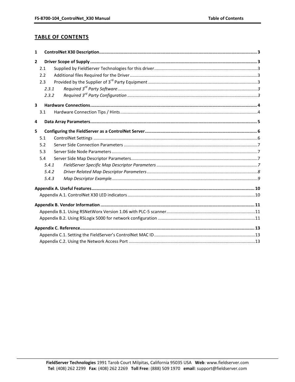 FieldServer ControlNet FS-8700-104 User Manual | Page 2 / 13