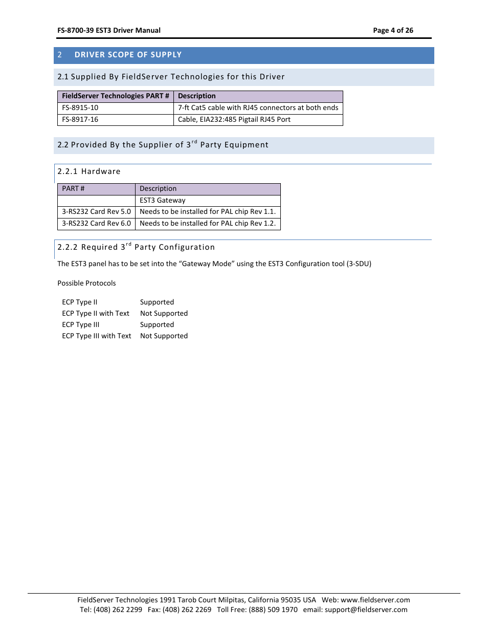 Driver scope of supply, 2 provided by the supplier of 3, Party equipment | 1 hardware, 2 required 3, Party configuration | FieldServer FS-8700-39 User Manual | Page 4 / 26