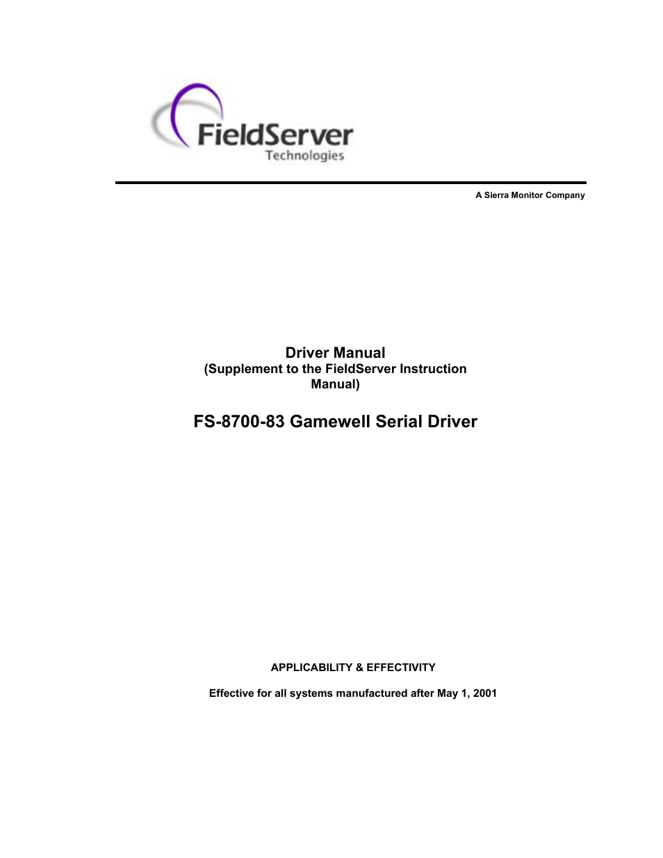 FieldServer Gamewell FS-8700-83 User Manual | 24 pages