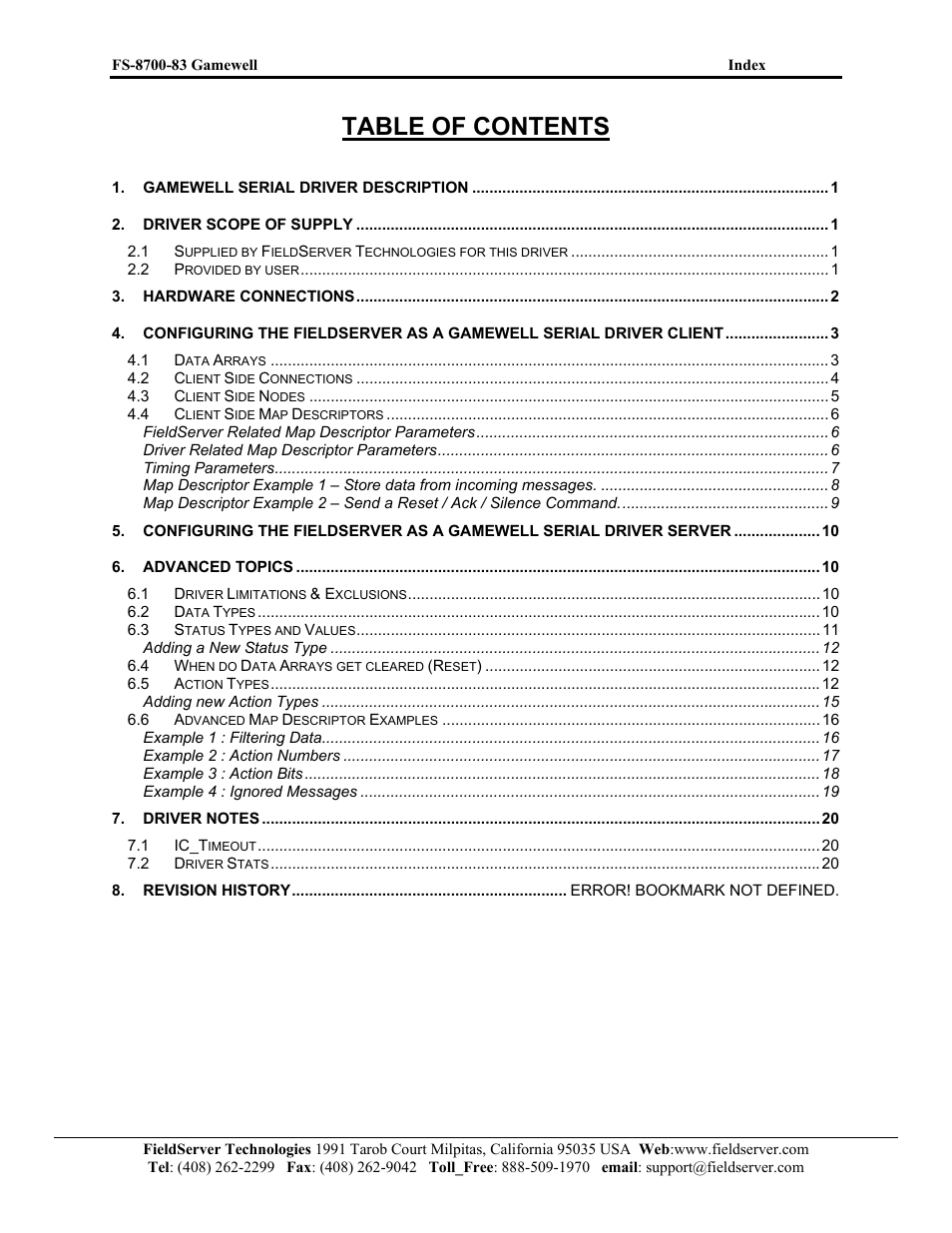 FieldServer Gamewell FS-8700-83 User Manual | Page 2 / 24