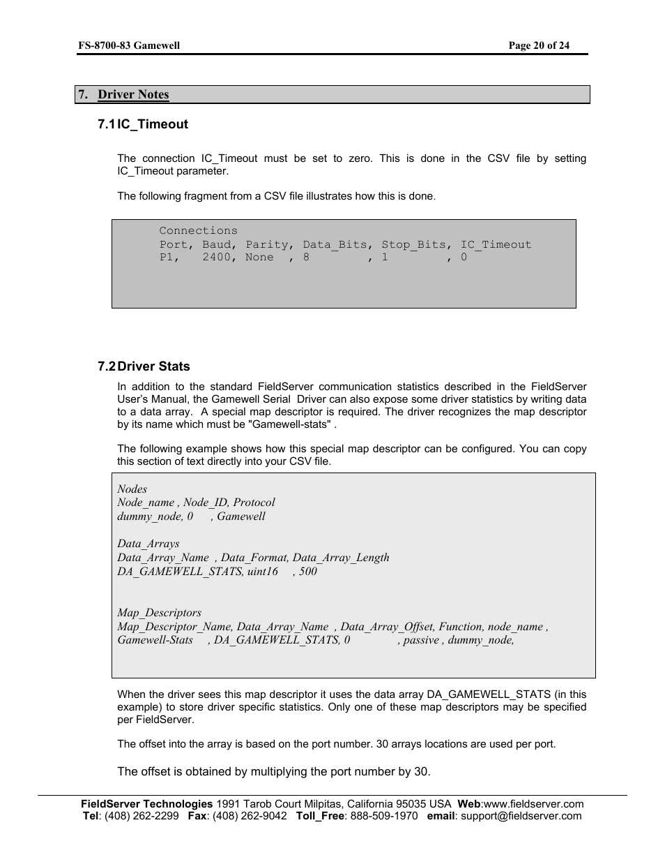 FieldServer Gamewell FS-8700-83 User Manual | Page 22 / 24