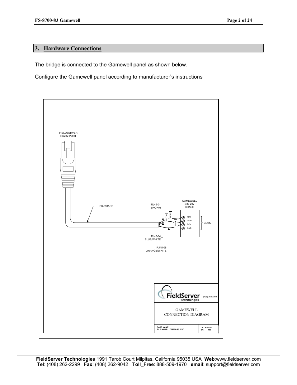 Hardware connections | FieldServer Gamewell FS-8700-83 User Manual | Page 4 / 24