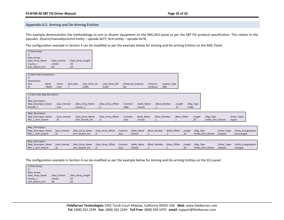Appendix a.5. arming and de-arming entities, Appendix a.5 f, Appendix a.5 | O appendix a.5 | FieldServer FS-8700-40 User Manual | Page 25 / 32