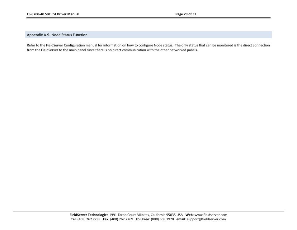 Appendix a.9. node status function | FieldServer FS-8700-40 User Manual | Page 29 / 32