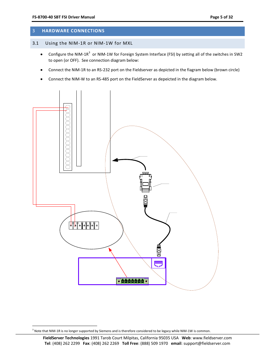 Hardware connections, Using the nim-1r or nim-1w for mxl, Nim-1r connection | Configure the nim-1r | FieldServer FS-8700-40 User Manual | Page 5 / 32